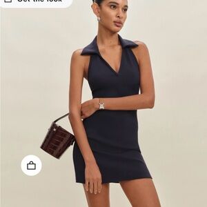 Reformation Navy Halter Dress